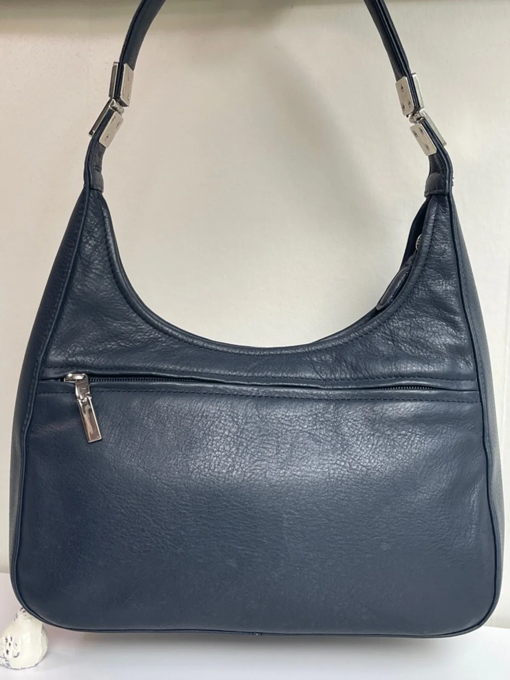 Liz Claiborne Vintage Genuine Leather Shoulder Bag Navy